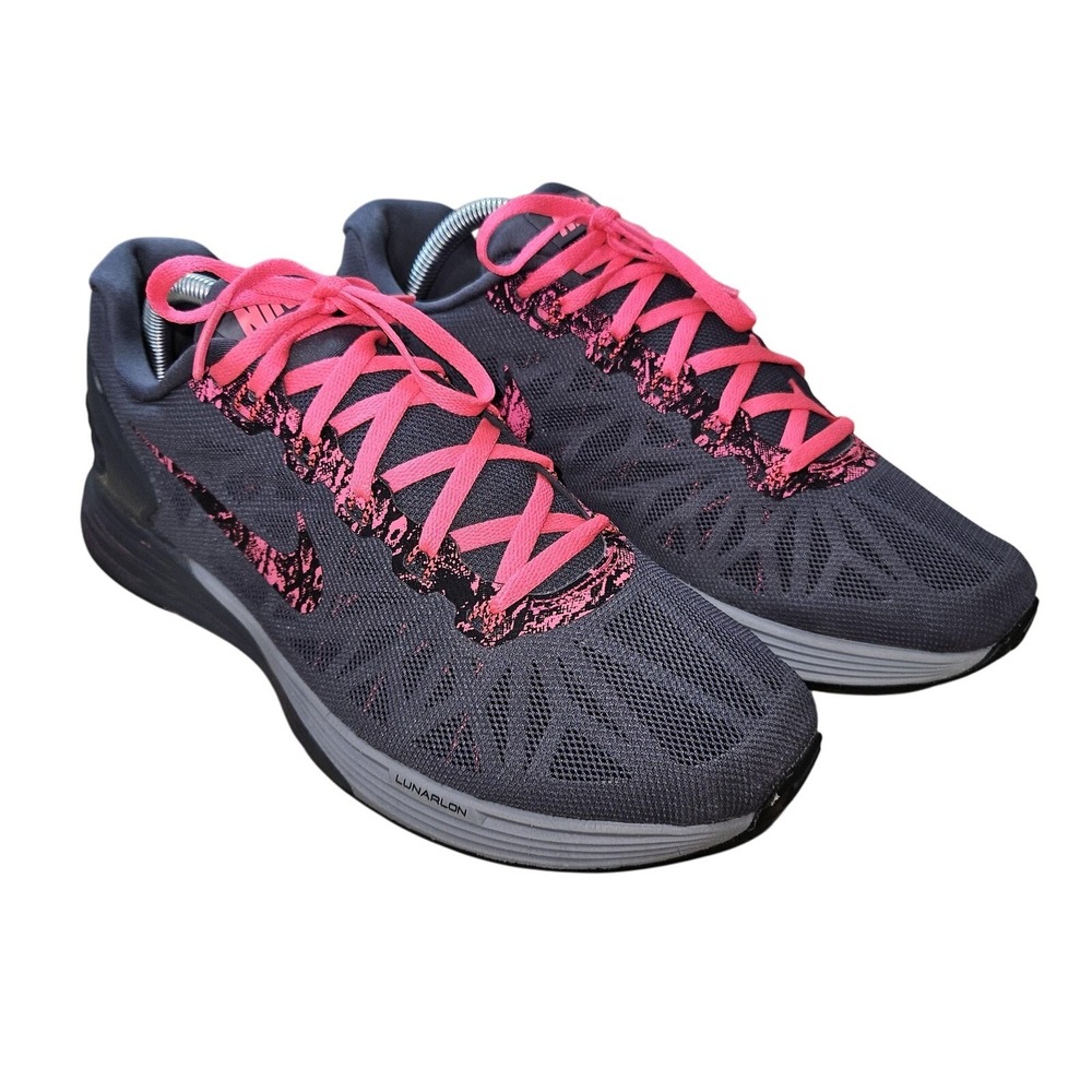Nike Lunarglide 6 Shoes Womens Size 10 Gray Pink Running Lunarlon 705348-060